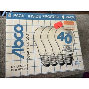 Abco 40 Watt Light Bulbs 4 Pack Inside Frosted Brass Base 120V 03941 475 Lumens